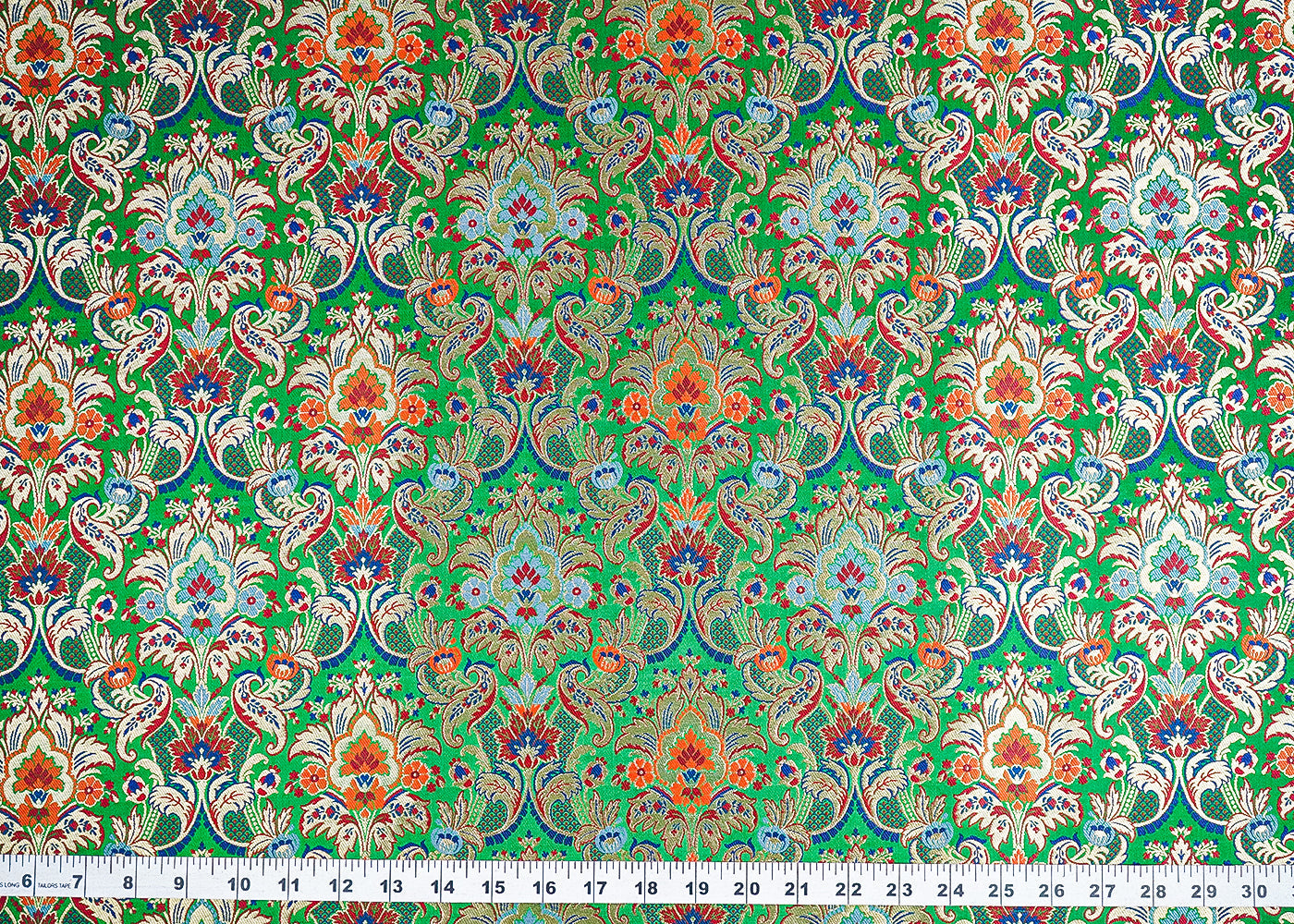 Bottle Green Pure Banarasi Brocade Fabric With All Over Thread And Zari Handloom 21538
