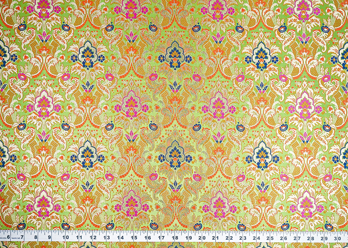 Pista Green Pure Banarasi Brocade Fabric With All Over Thread And Zari Handloom 21539