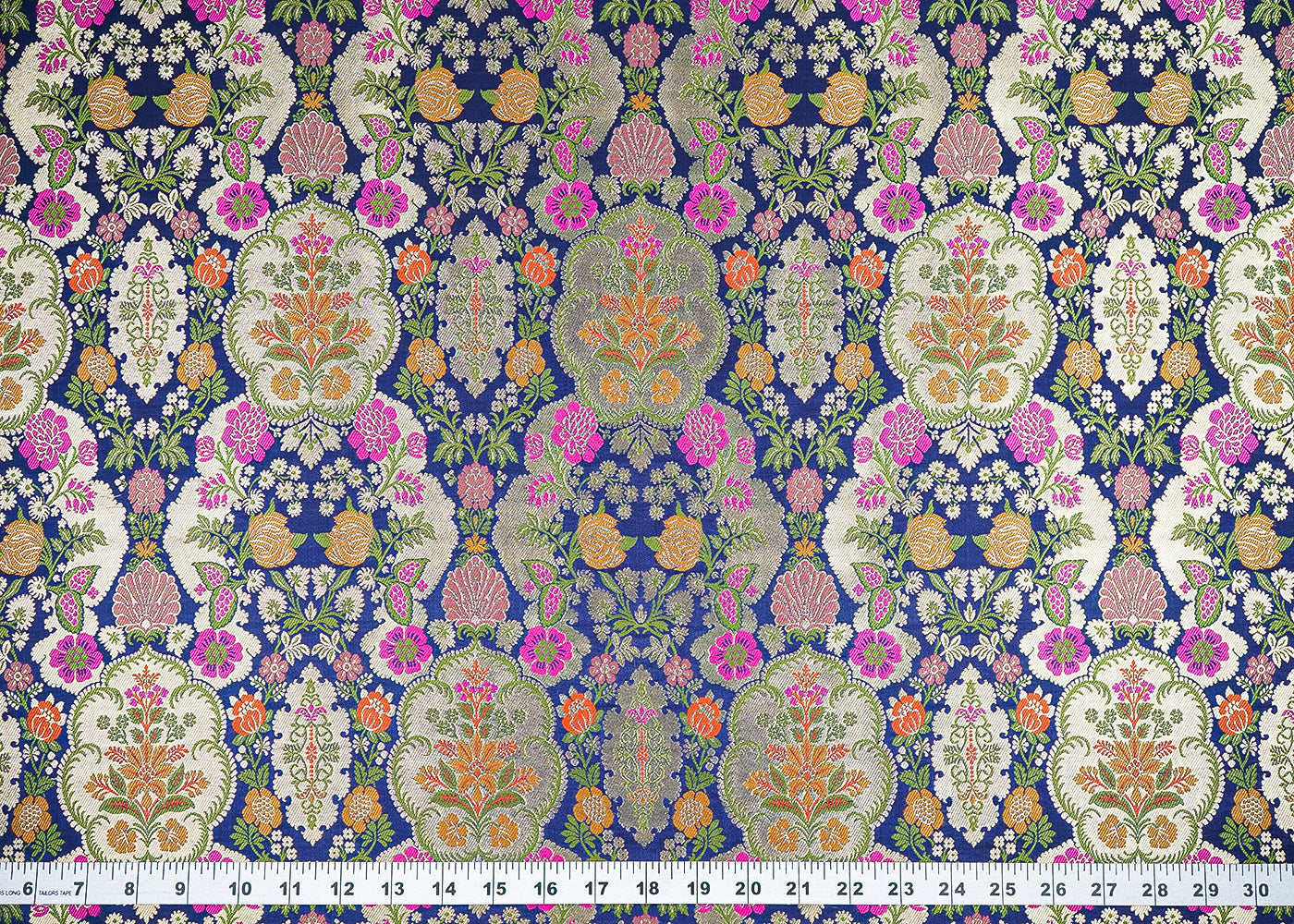 Navy Blue Banarasi Brocade Fabric With All Over Thread And Zari Handloom 21540