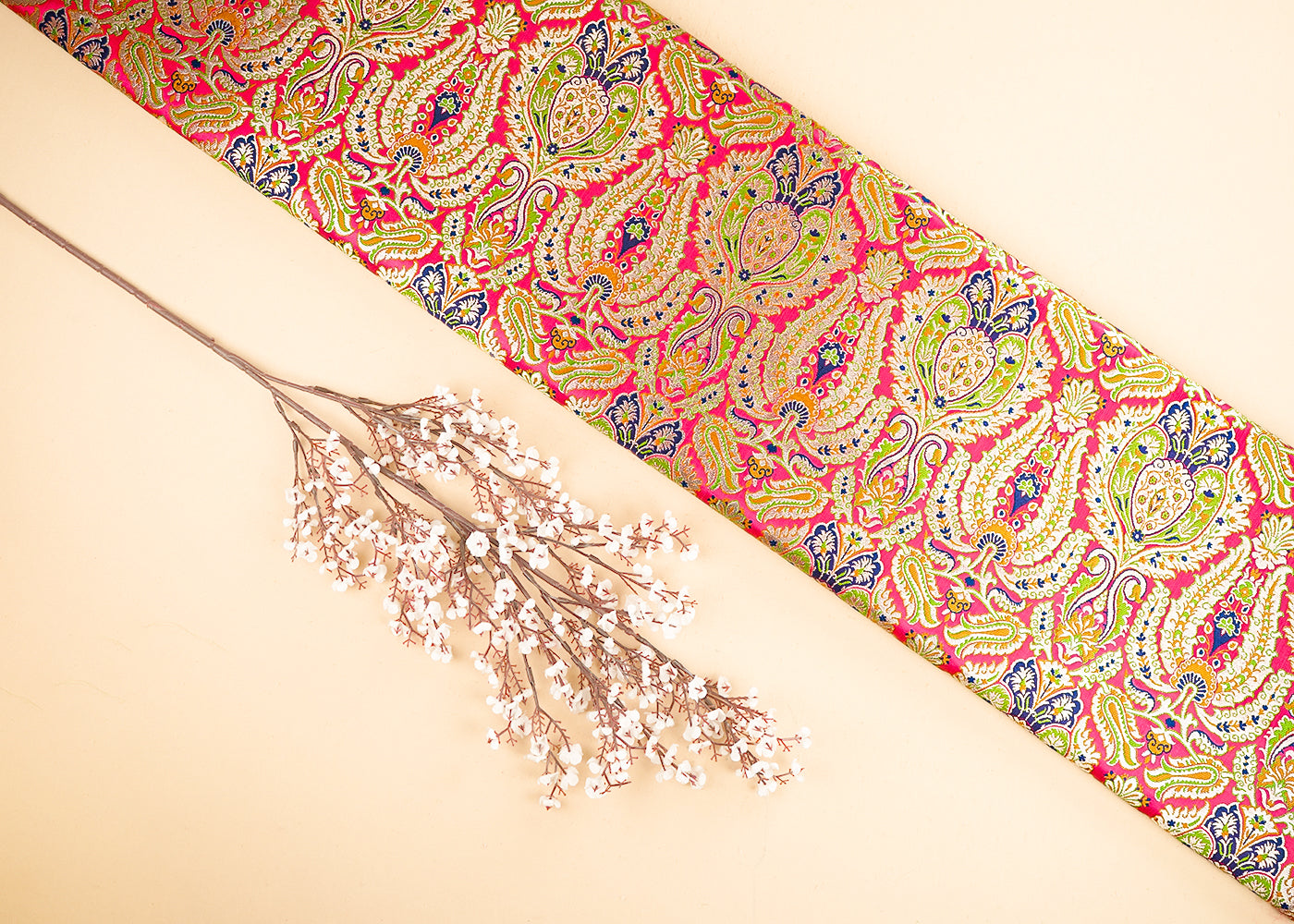 Gajri Pure Banarasi Brocade Fabric With All Over Thread And Zari Handloom 21541