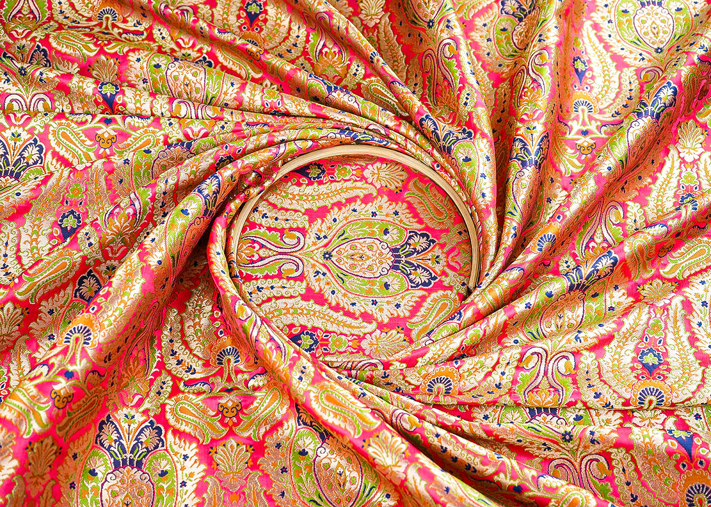 Gajri Pure Banarasi Brocade Fabric With All Over Thread And Zari Handloom 21541