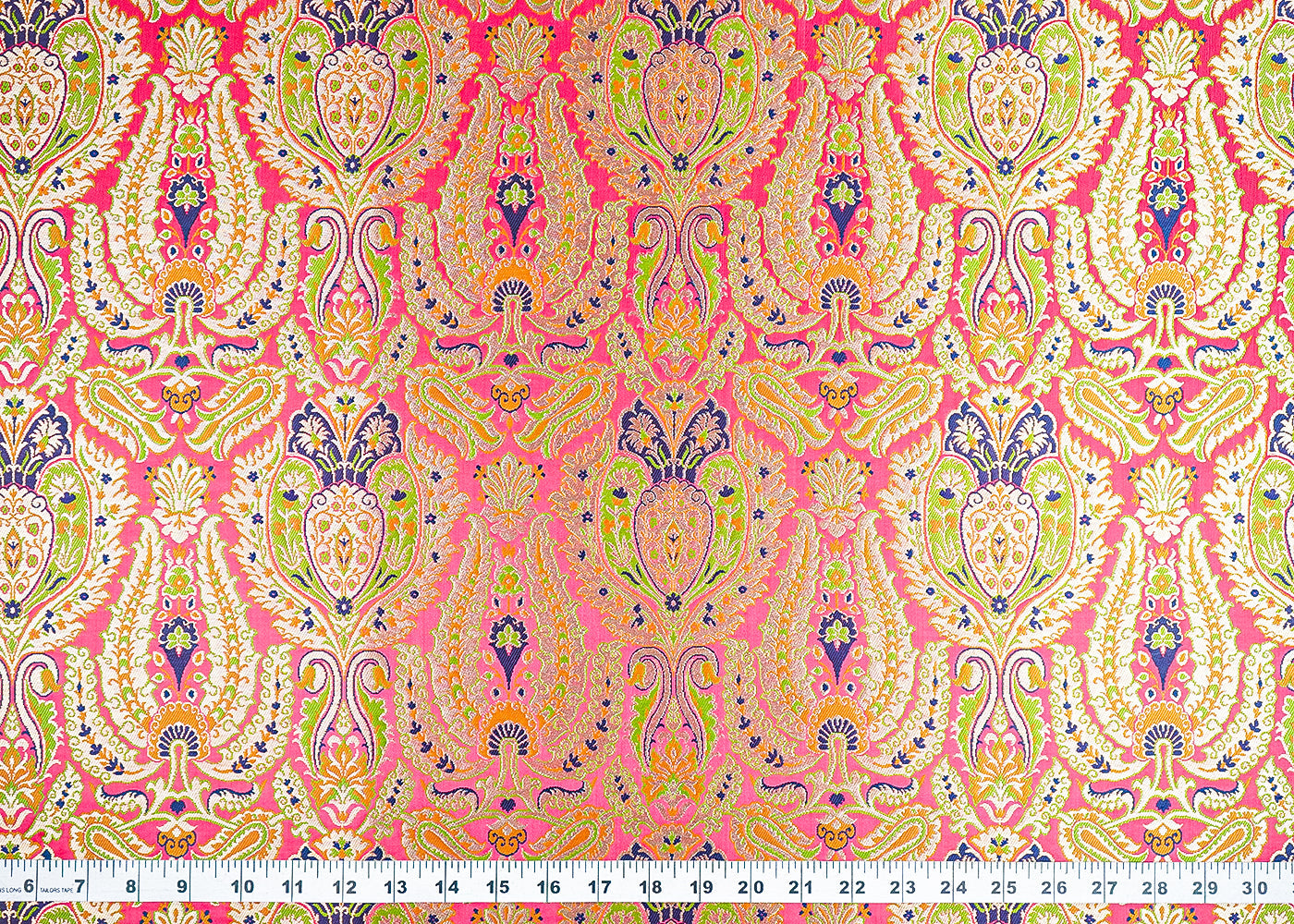 Gajri Pure Banarasi Brocade Fabric With All Over Thread And Zari Handloom 21541