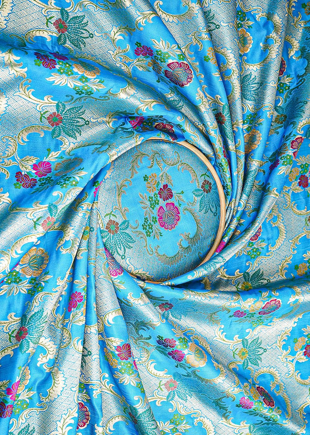 Sky-Blue-Pure-Banarasi-Brocade-Fabric-With-All-Over-Thread-And-Zari-Handloom-21542-close-view