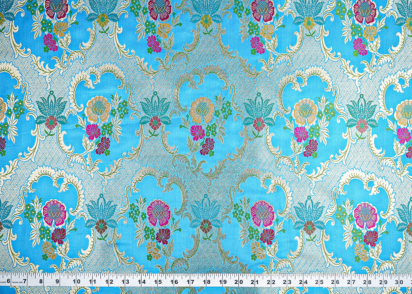 Sky Blue Pure Banarasi Brocade Fabric With All Over Thread And Zari Handloom 21542