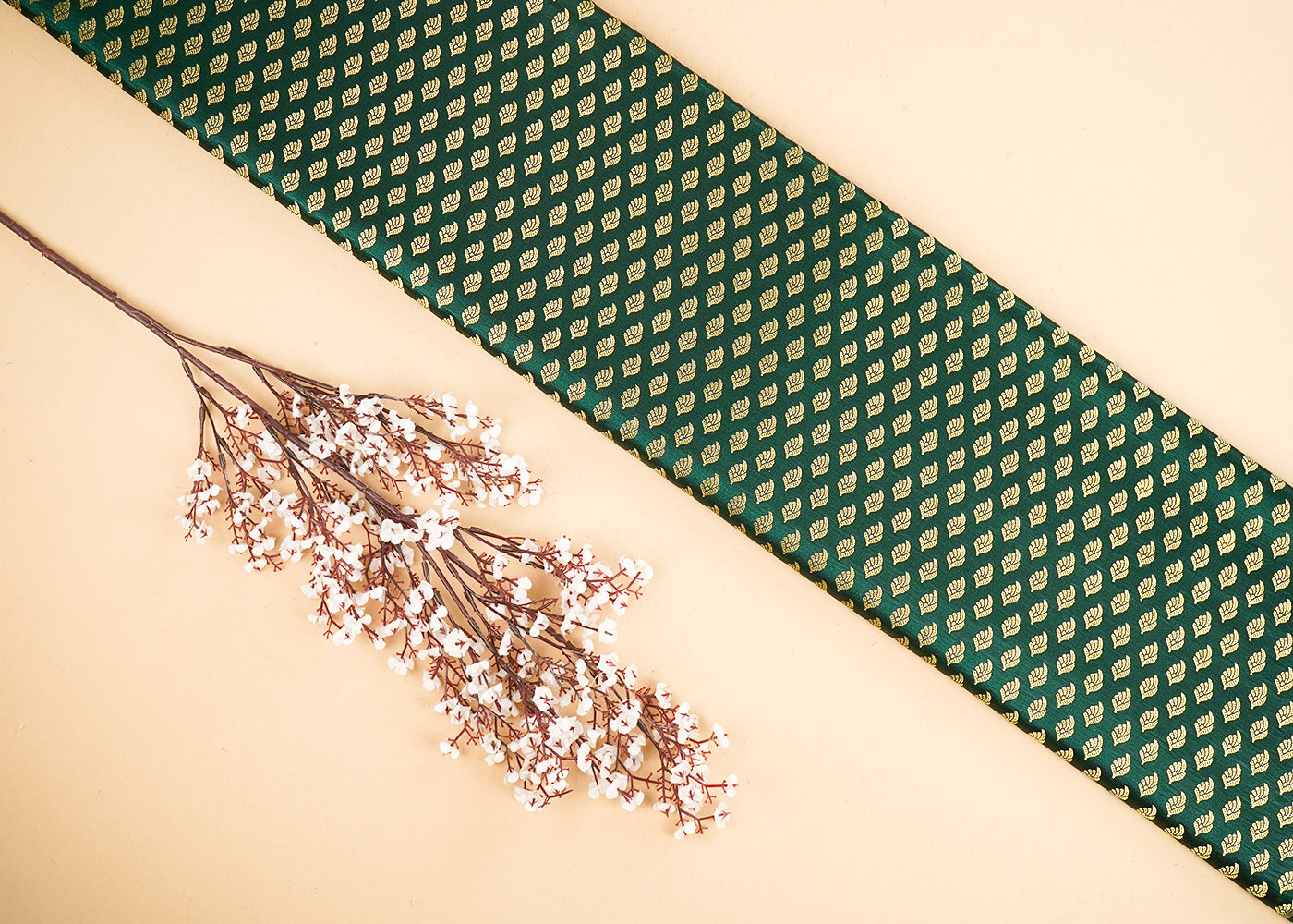 Bottle Green Banarasi Brocade Fabric With All Over Golden Zari Handloom 21545