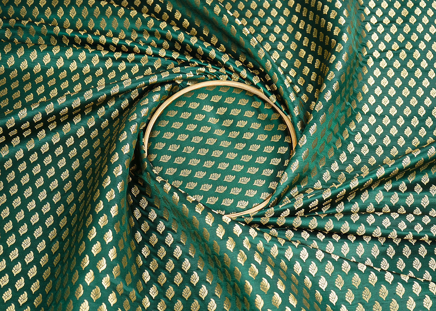 Bottle Green Banarasi Brocade Fabric With All Over Golden Zari Handloom 21545