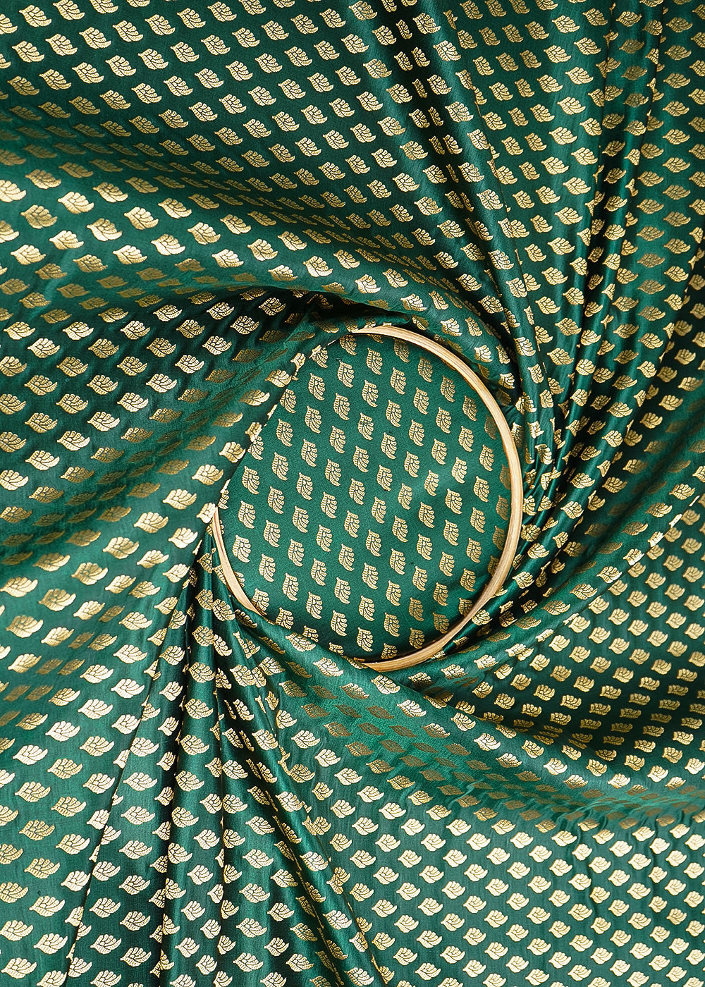 Bottle-Green-Banarasi-Brocade-Fabric-With-All-Over-Golden-Zari-Handloom-21545-close-view