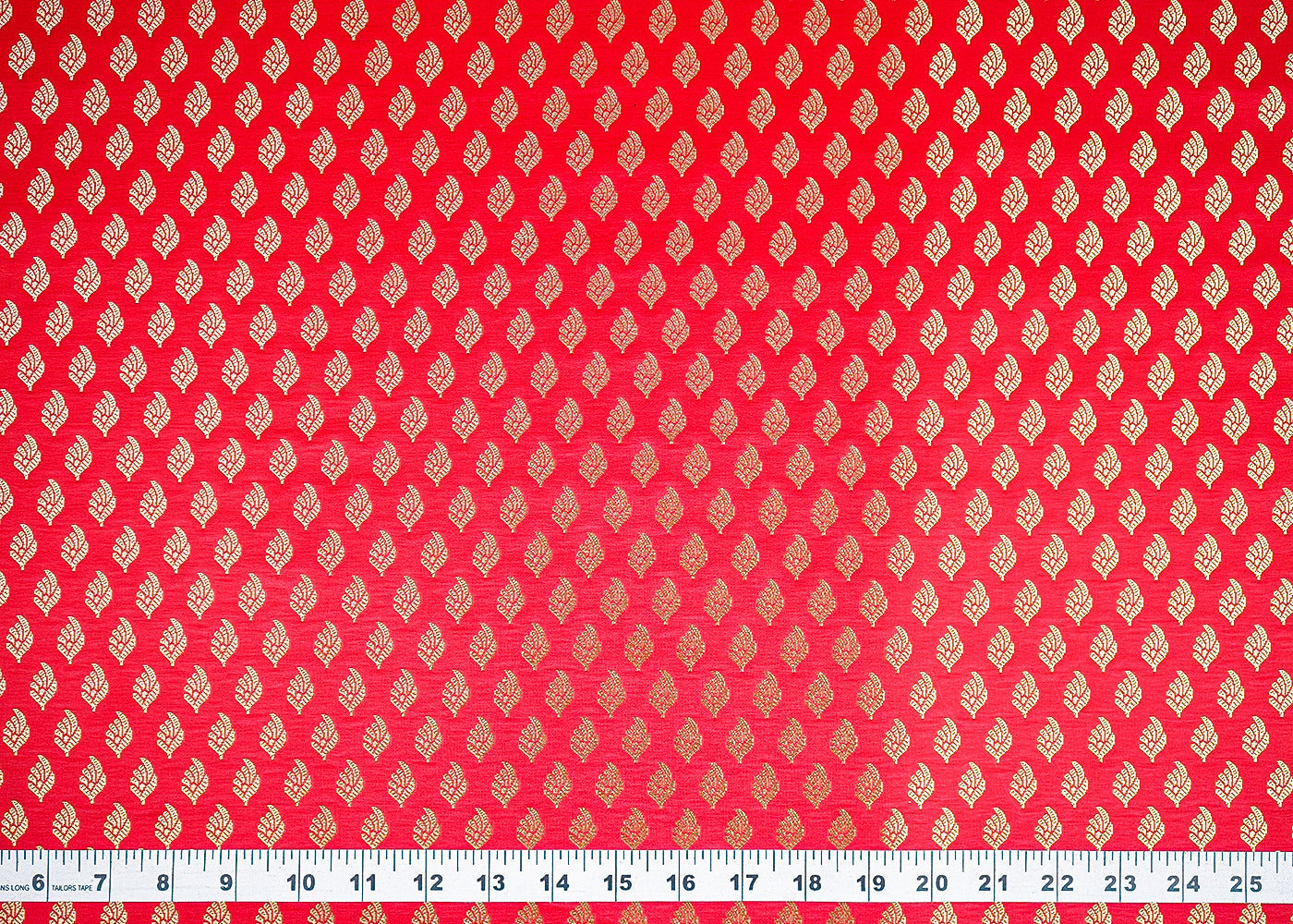 Red Banarasi Brocade Fabric With All Over Golden Zari Handloom 21546