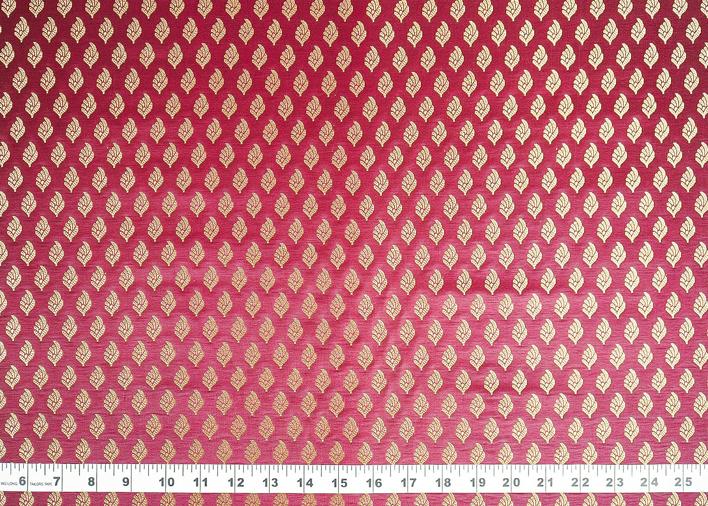 Maroon Banarasi Brocade Fabric With All Over Golden Zari Handloom 21552