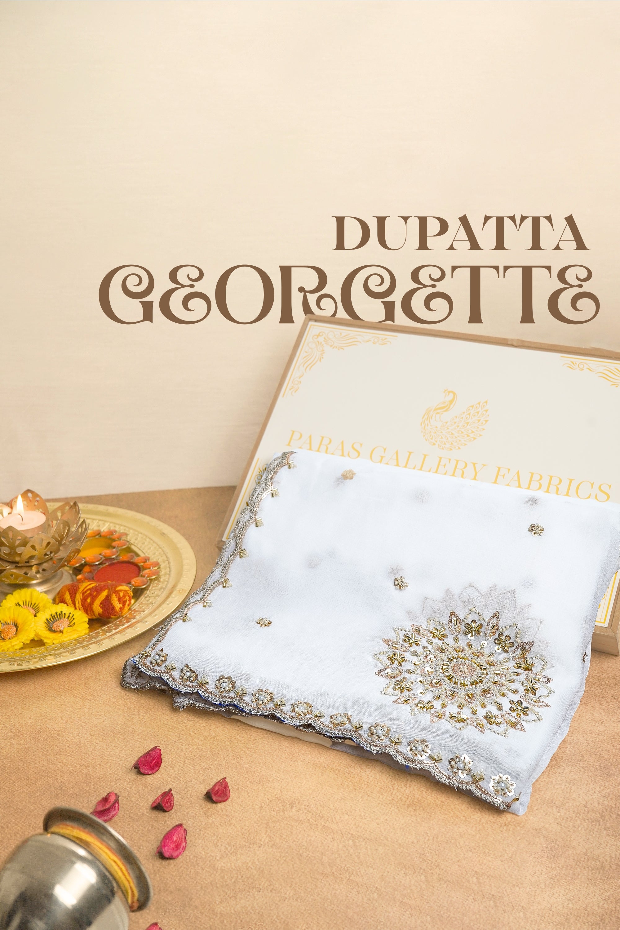 White Dyeable Georgette Dupatta All Over Sequins And Katdana Work 21558