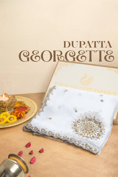 White Dyeable Georgette Dupatta All Over Sequins And Katdana Work 21558