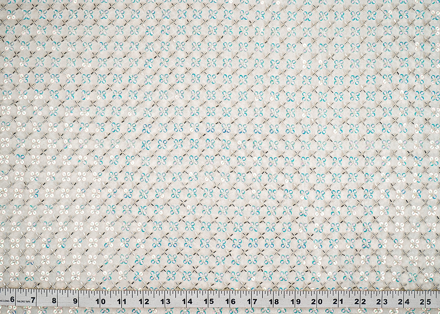 White Dyeable Georgette Fabric With All Over Rainbow Sequins, Thread, Beads And Katdana Work 21562