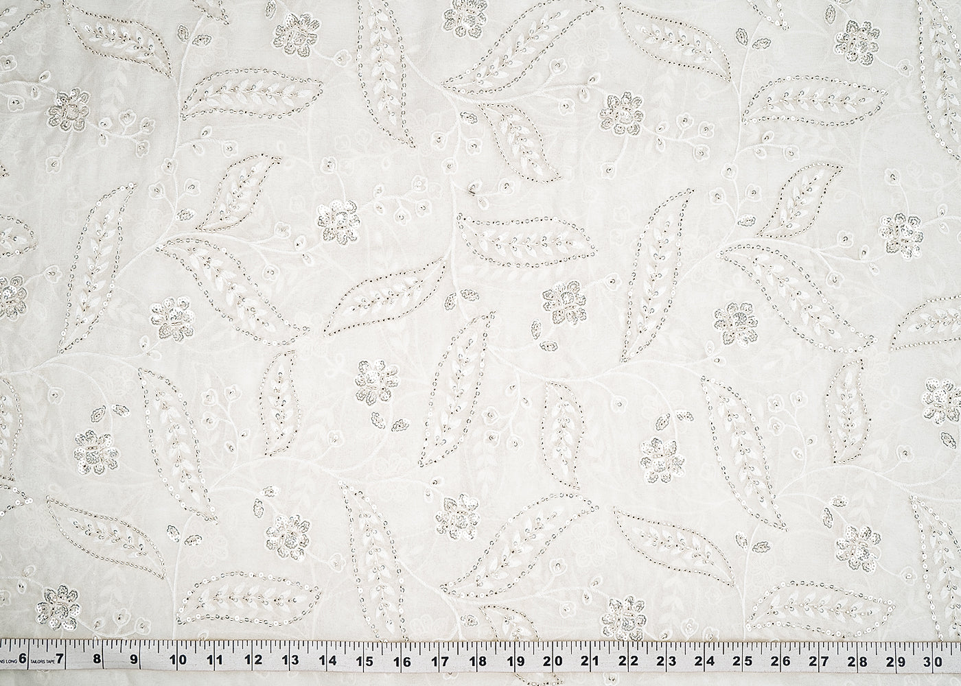 White Dyeable Georgette Fabric With All Over Thread, Katdana And Sequins Work 21566