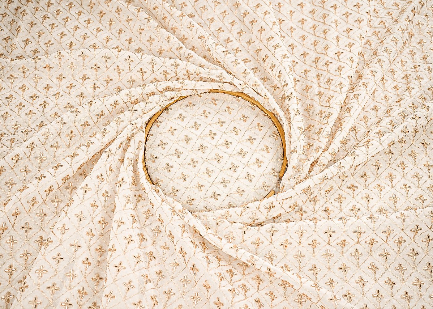 White Dyeable Georgette Fabric With All Over Zari And Katdana Work 21569