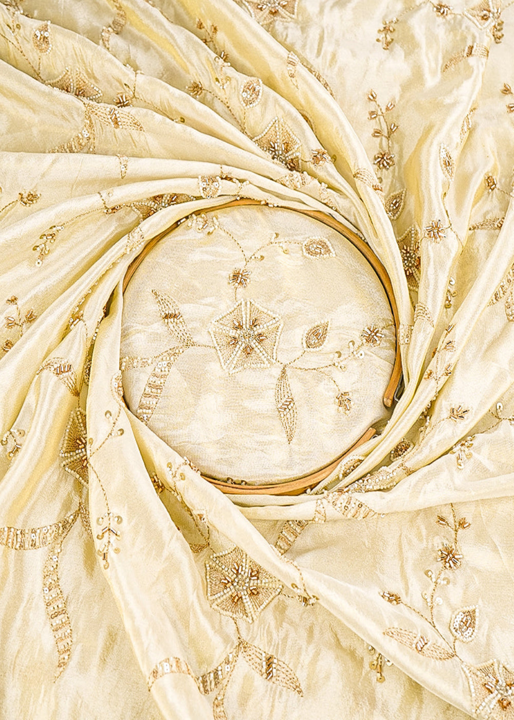 Golden Dyeable Tissue Fabric With All Over Sequins, Katdana And Zari Work 21573-close-view