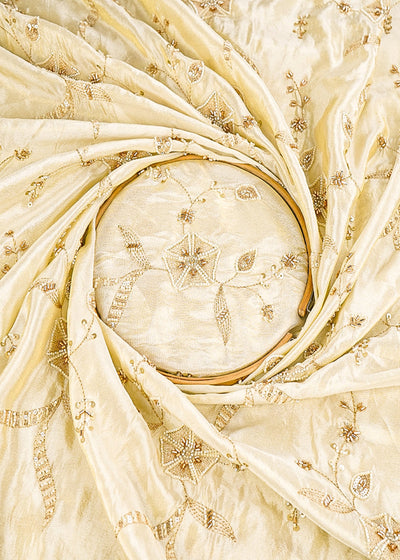 Golden Dyeable Tissue Fabric With All Over Sequins, Katdana And Zari Work 21573