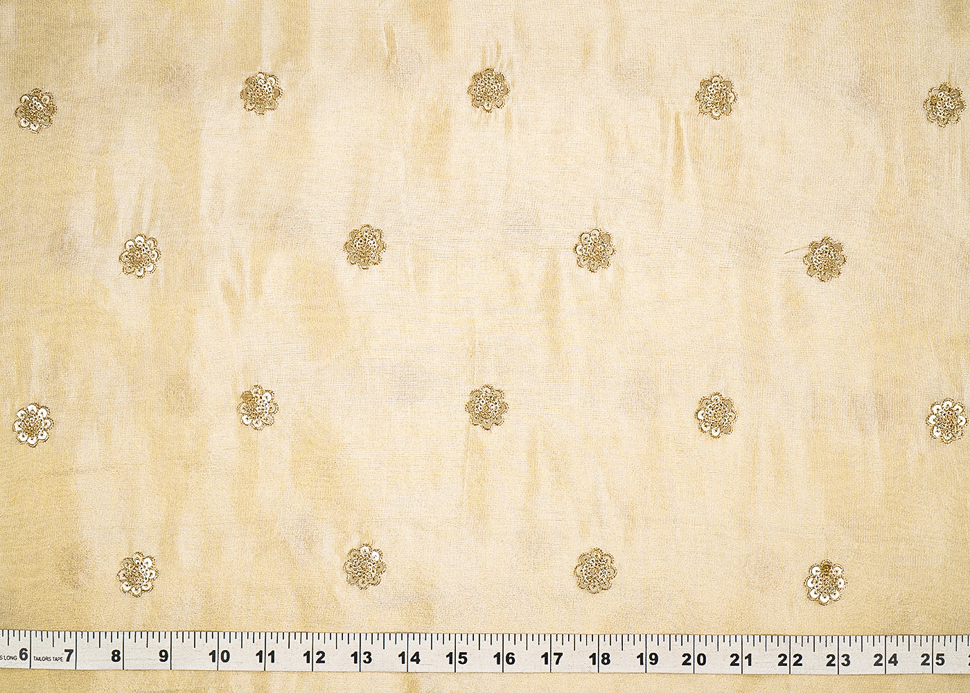 Golden Dyeable Tissue Fabric With All Over Buti Of Sequins And Zari Work 21576-measurement-view