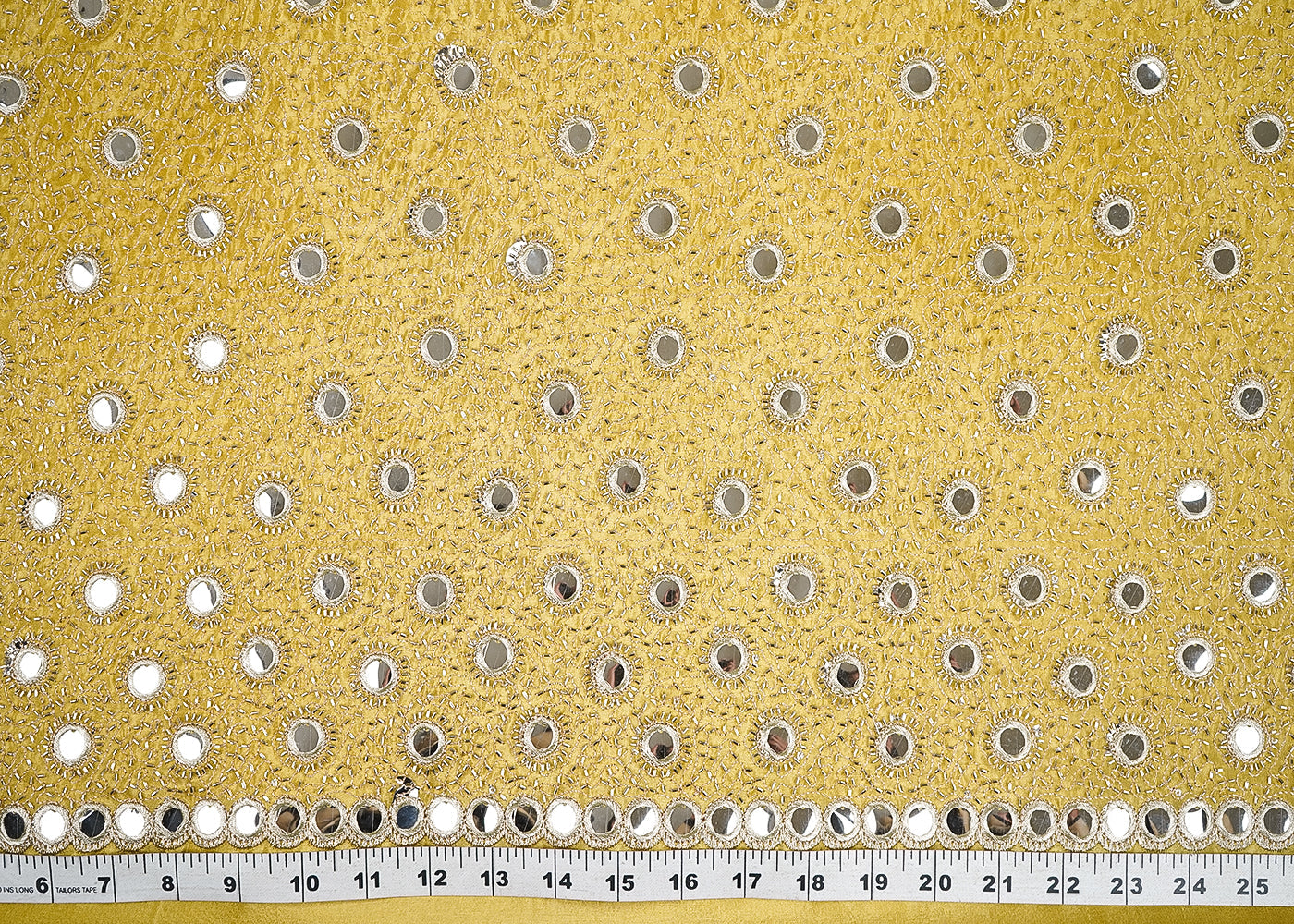 Yellow Tissue Fabric With All Over Zari, Faux Mirror And Katdana Work 21580