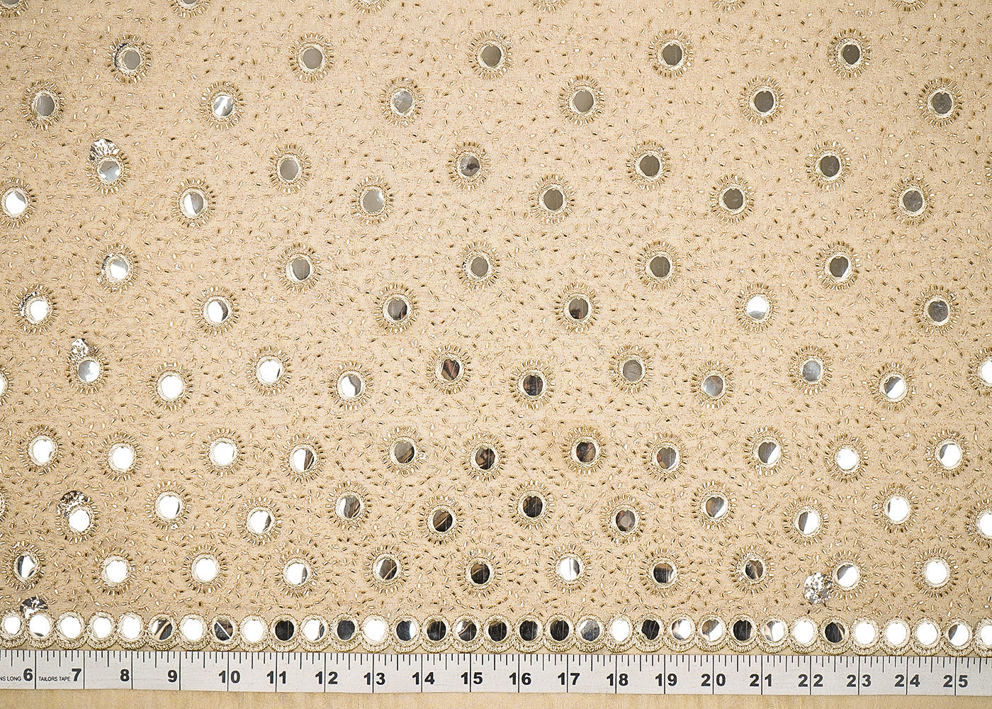 Golden Dyeable Tissue Fabric With All Over Zari, Faux Mirror And Katdana Work 21581