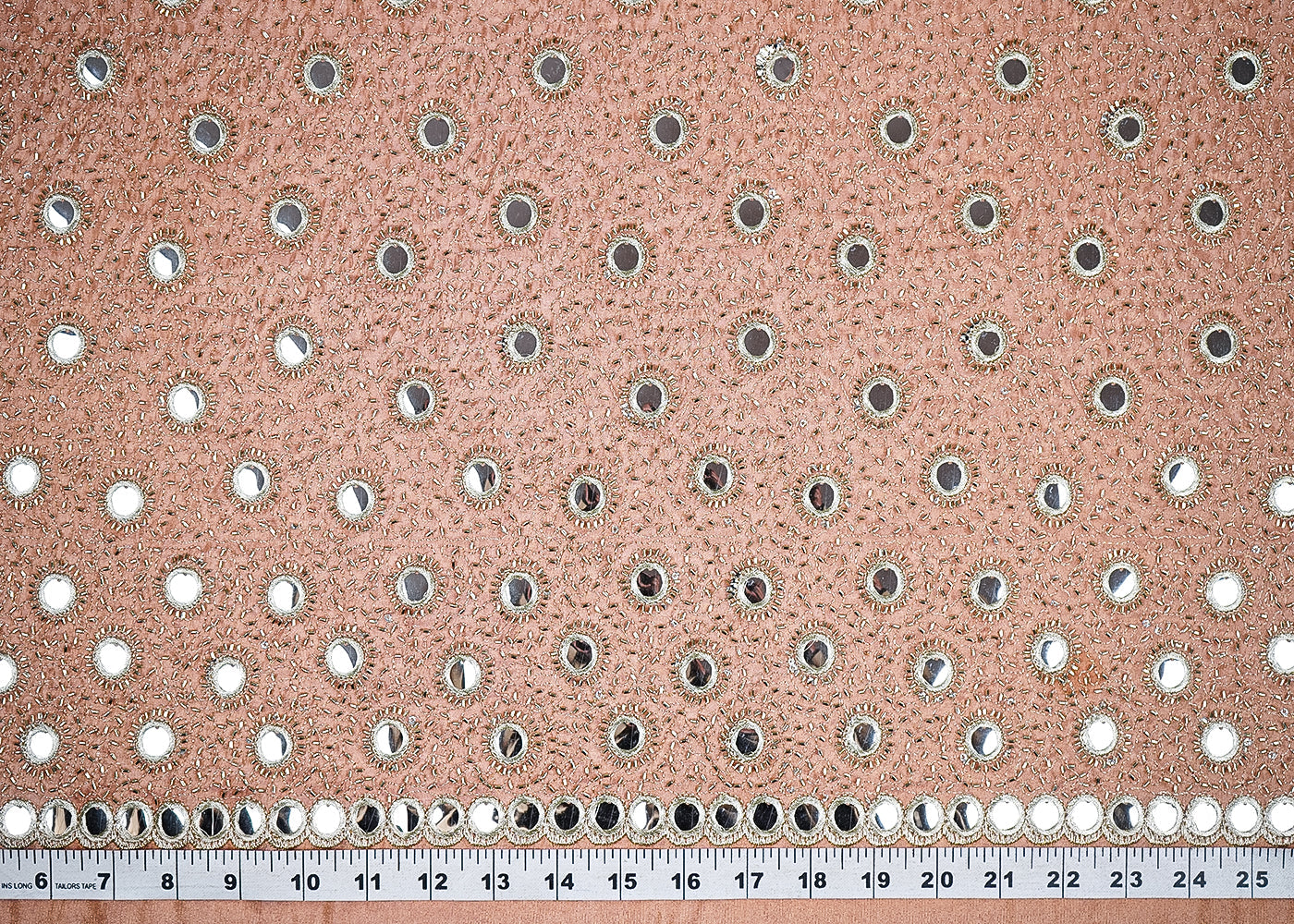 Peach Tissue Fabric With All Over Zari, Faux Mirror And Katdana Work 21582