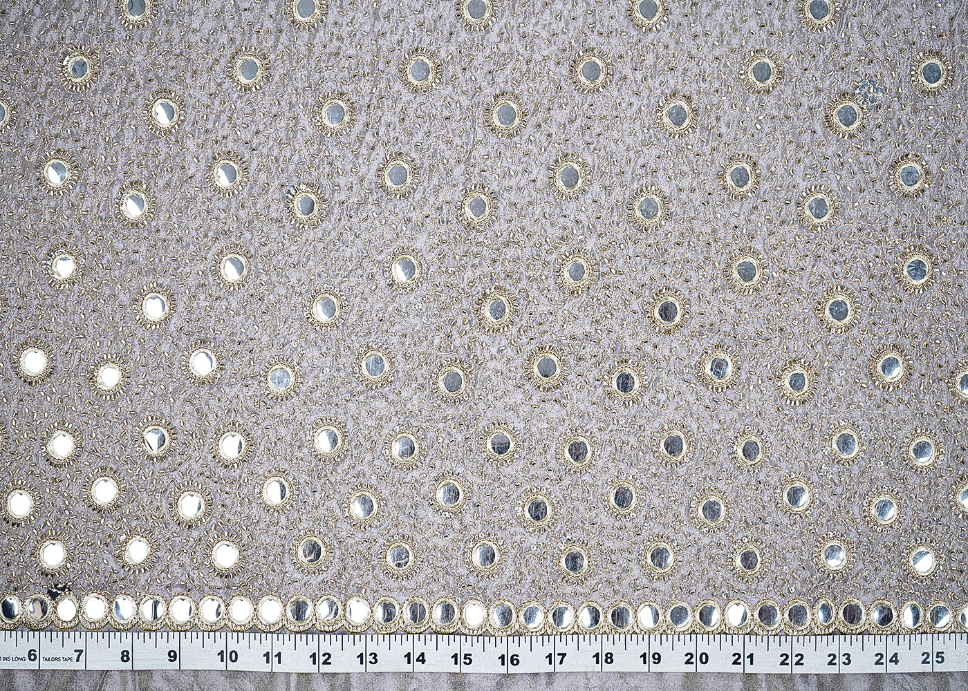 Grey Tissue Fabric With All Over Zari, Faux Mirror And Katdana Work 21583