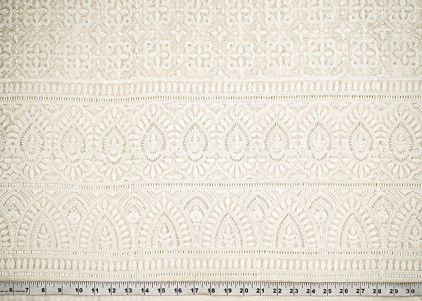 White Dyeable Georgette Fabric With All Over Sequins And Thread Work With One side Border 21585