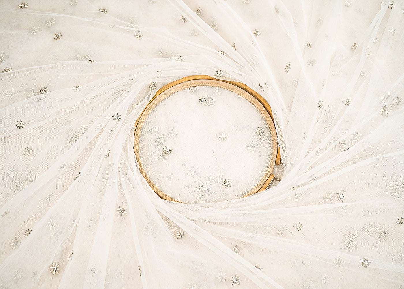 White Dyeable Net Fabric With All Over Buti Of Katdana, Sequins And Beads Work 21595