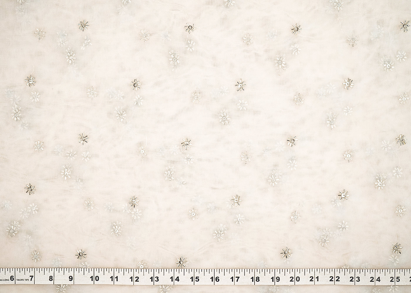 White Dyeable Net Fabric With All Over Buti Of Katdana, Sequins And Beads Work 21595