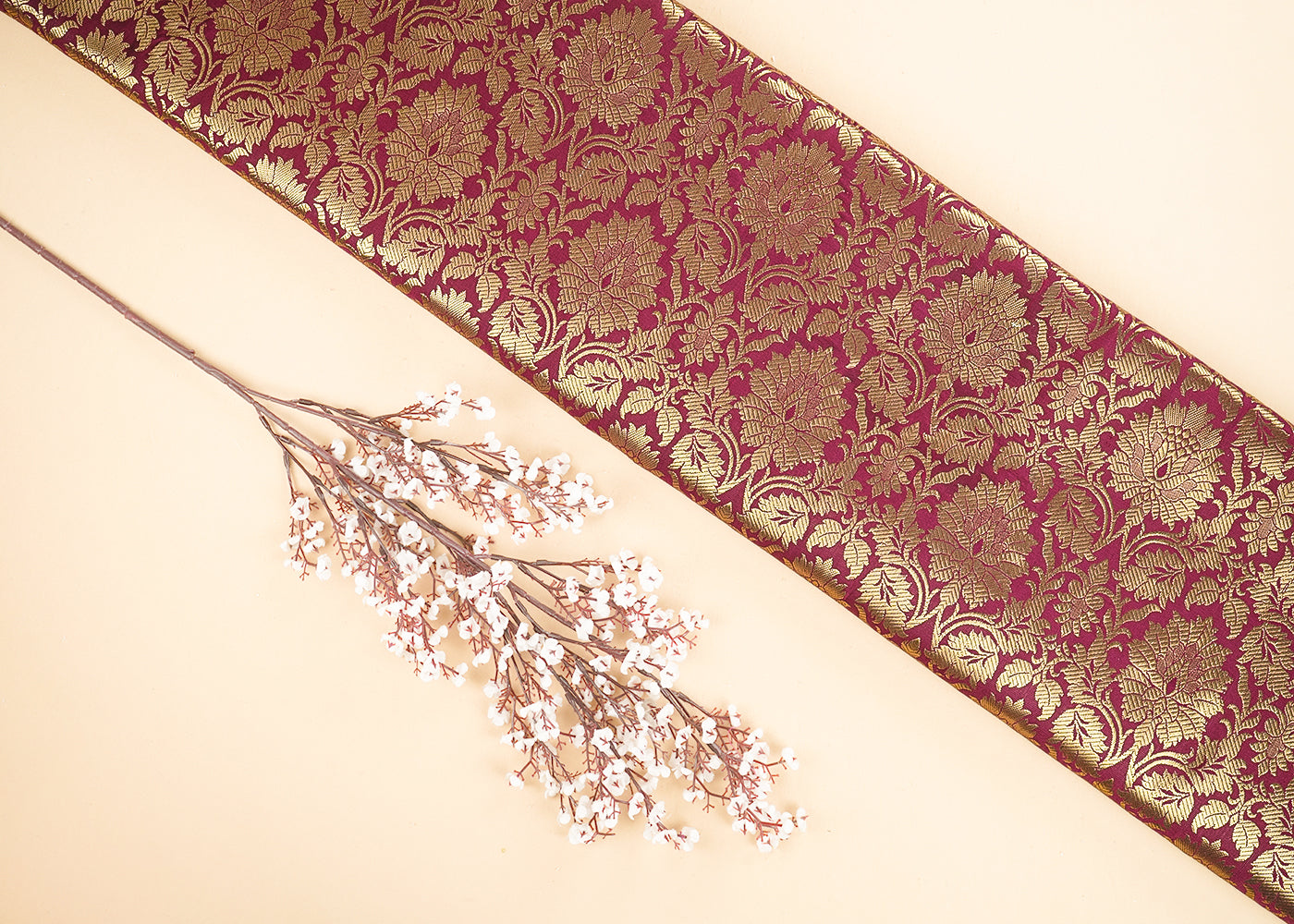 Maroon Banarasi Brocade Fabric With All Over Golden Zari Handloom 21600