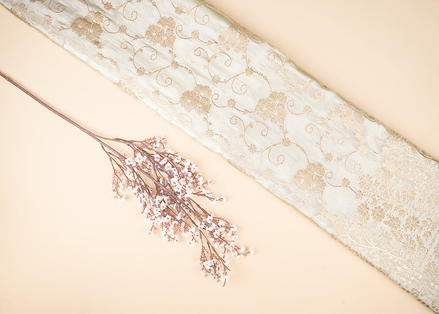 Golden Dyeable Tissue Fabric With All Over Zari Handloom With One Side Border 21618