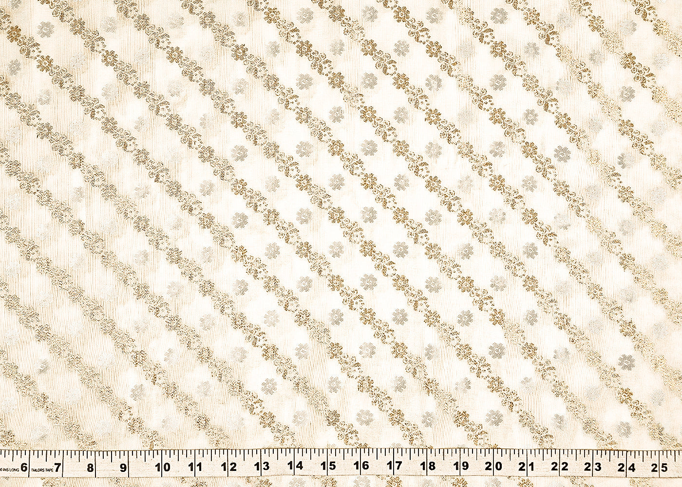 White Dyeable Silk Fabric With All Over Stripes Of Self Work And Zari Handloom 21620