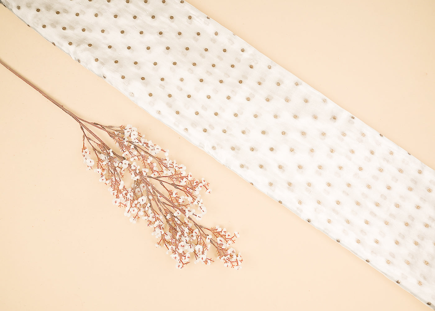 White Dyeable Silk Fabric With All Over Buti Work Of Zari Handloom 21621