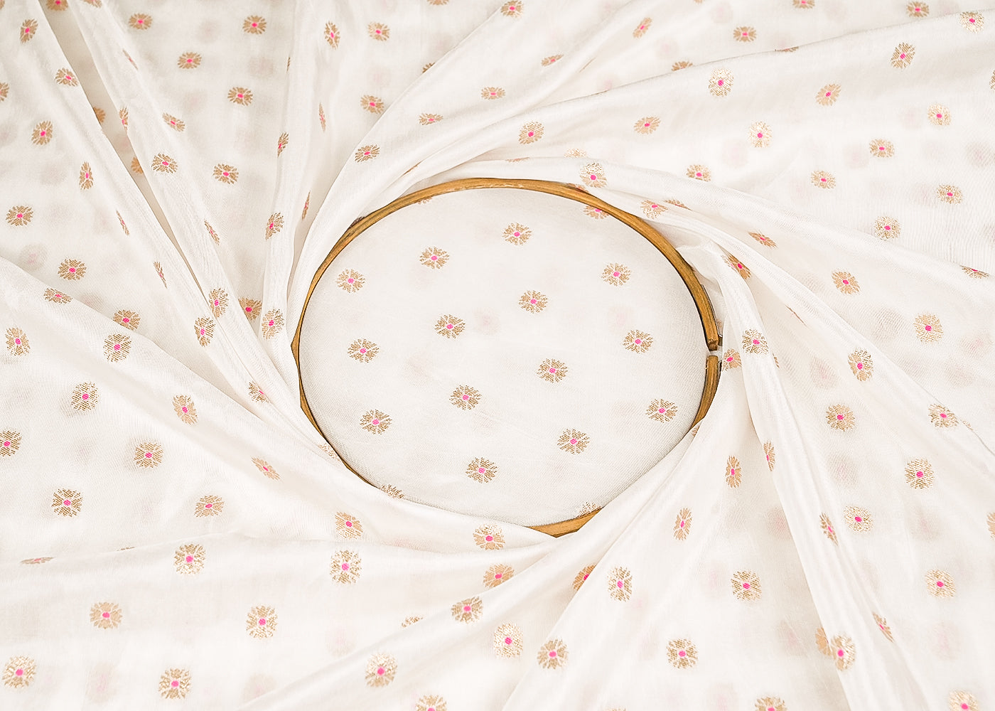 White Dyeable Silk Fabric With All Over Thread And Zari Handloom 21622