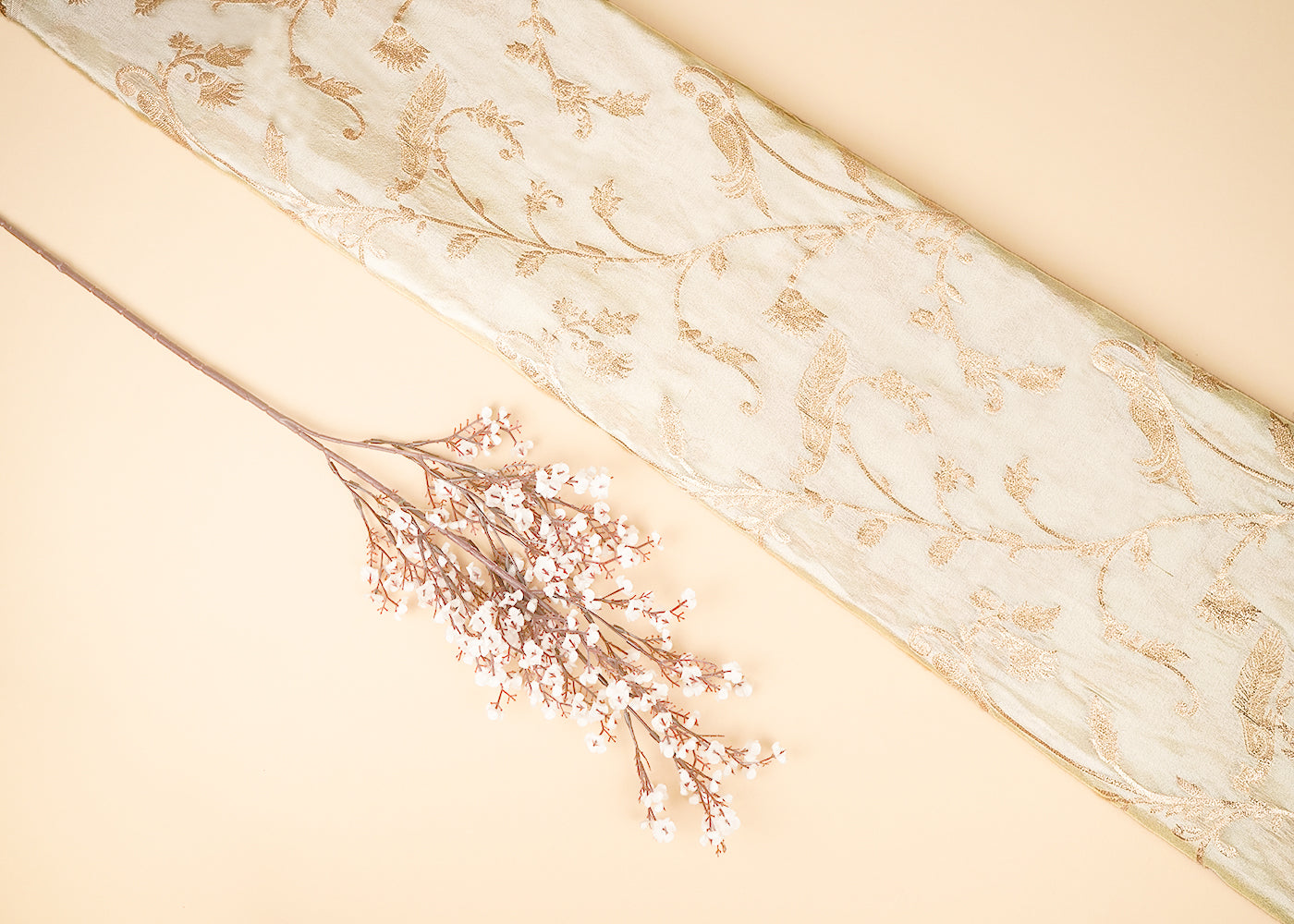 Golden Dyeable Tissue Fabric With All Over Zari Handloom With One Side Border 21625