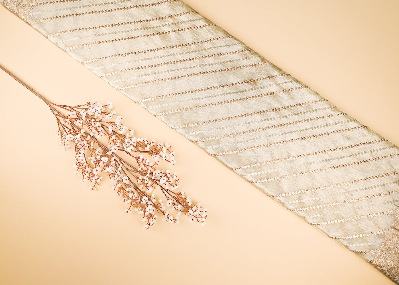 Golden Dyeable Tissue Fabric With All Over Thread And Zari Handloom With Two Side Border 21627