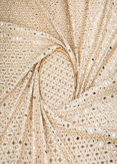 White Dyeable Georgette Fabric With All Over Sequins, Faux Mirror And Zari Work 21629