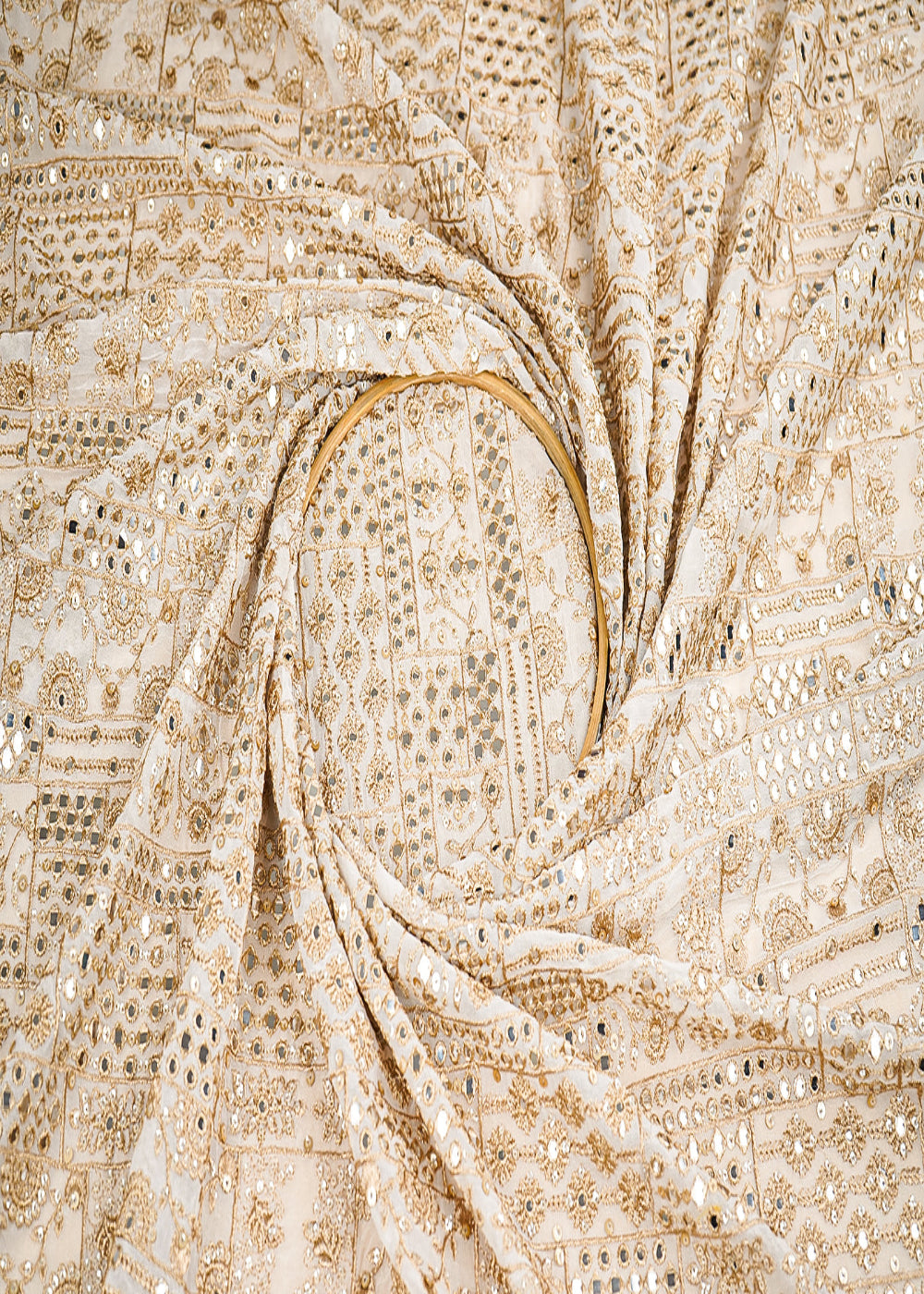 White Dyeable Georgette Fabric With All Over Zari, Faux Mirror And Sequins Work 21630