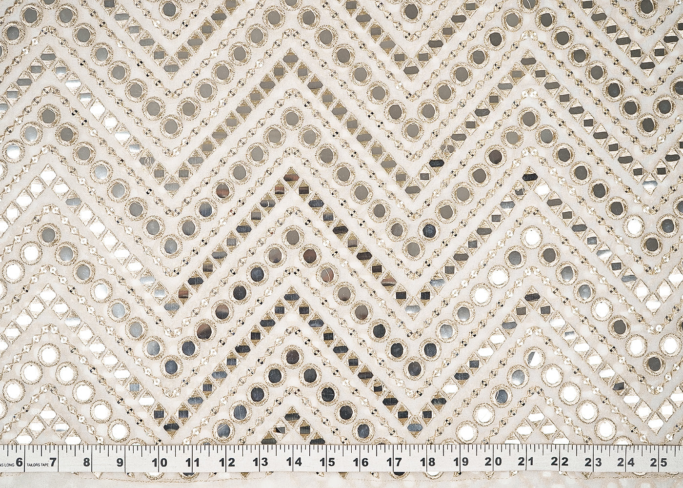 White Dyeable Georgette Fabric With All Over Faux Mirror, Zari And Sequins Work 21631