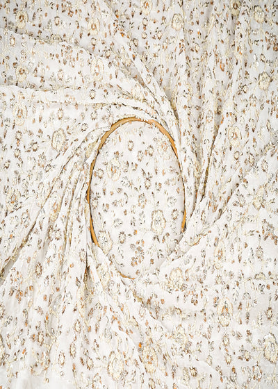 White Dyeable Georgette Fabric With All Over Zari, Sequins, Katdana And Bead Work 21636