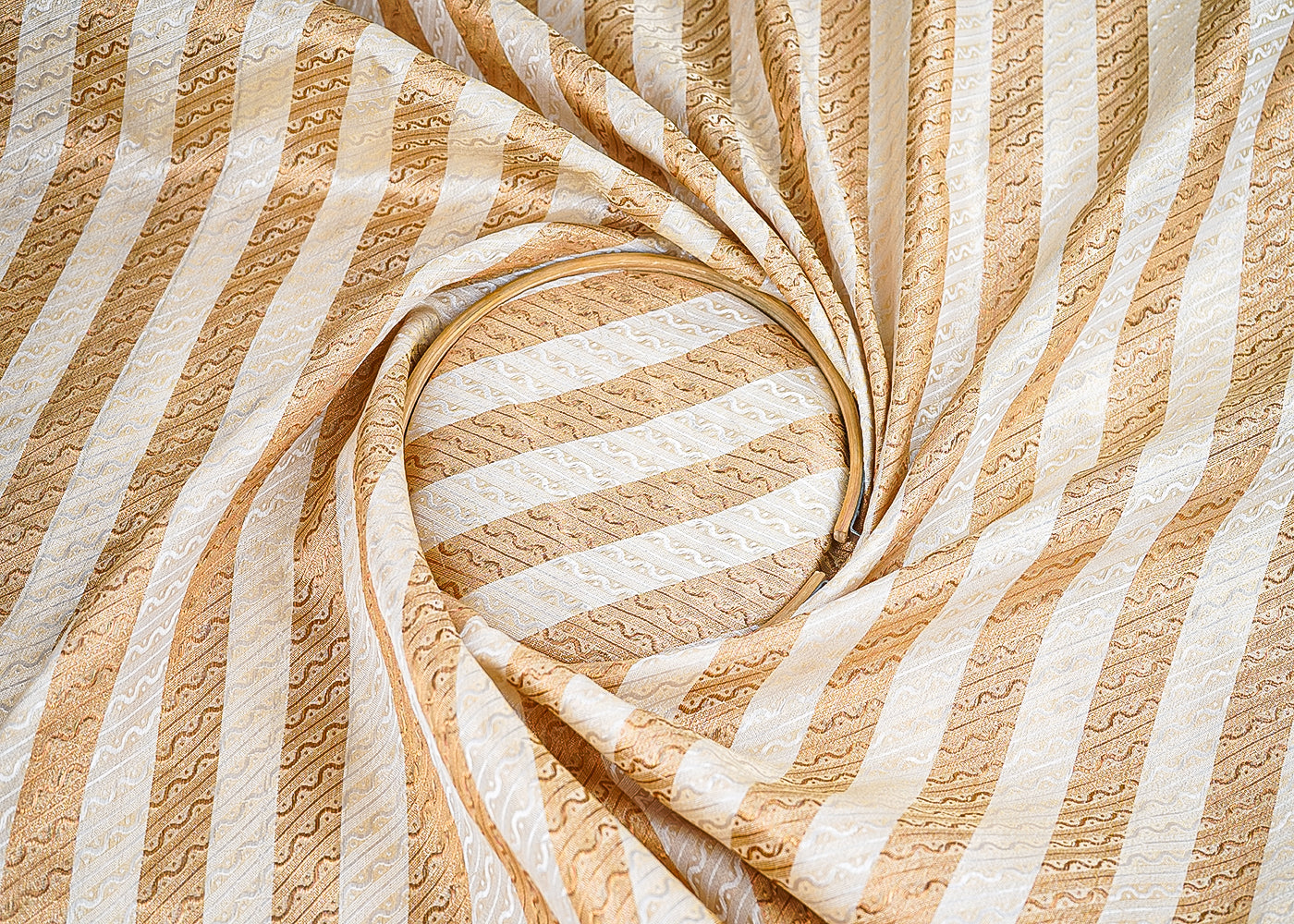 Golden Banarasi Brocade Fabric With All Over Golden Zari Handloom 21642