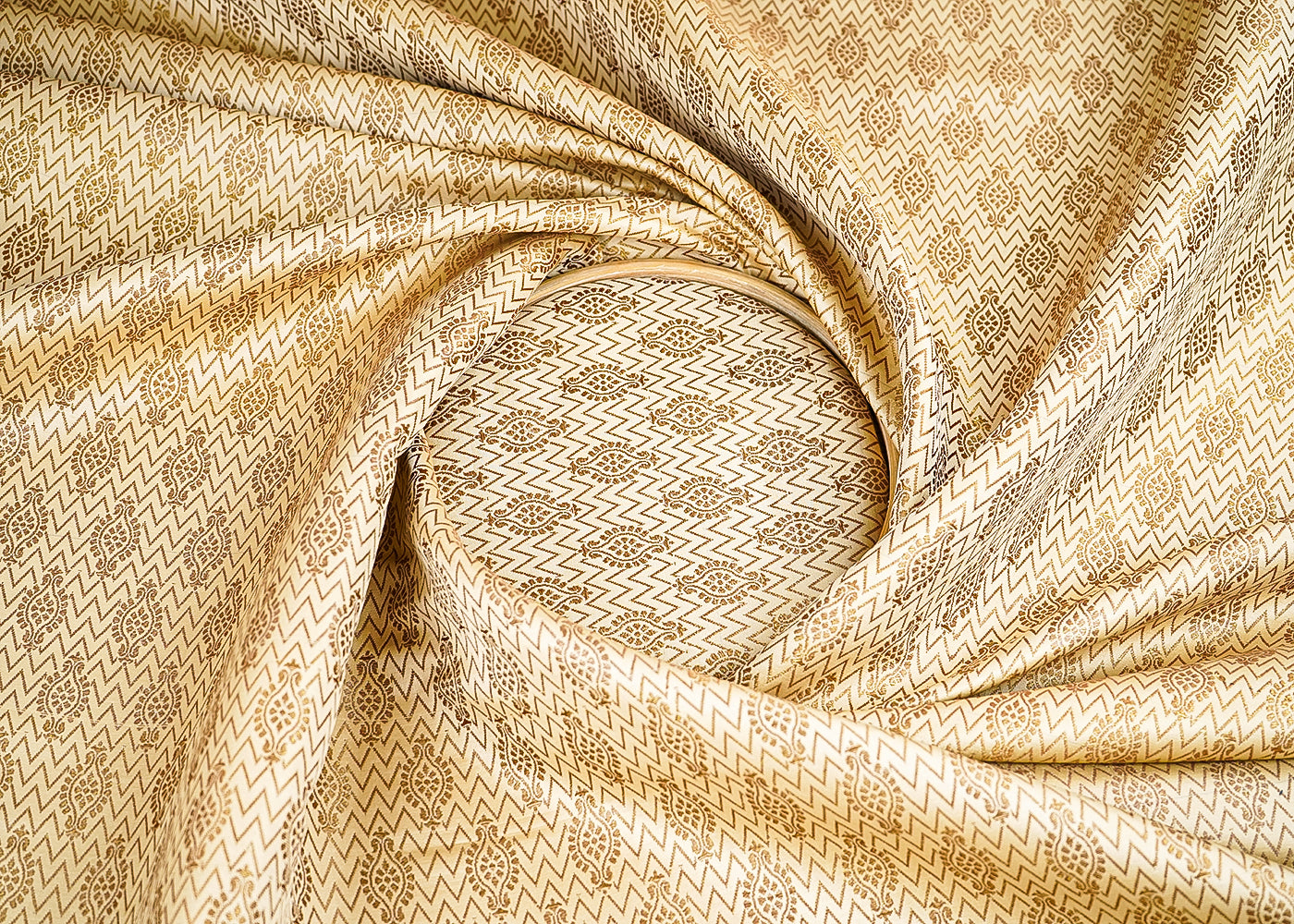 Golden Banarasi Brocade Fabric With All Over Golden Zari Handloom 21643