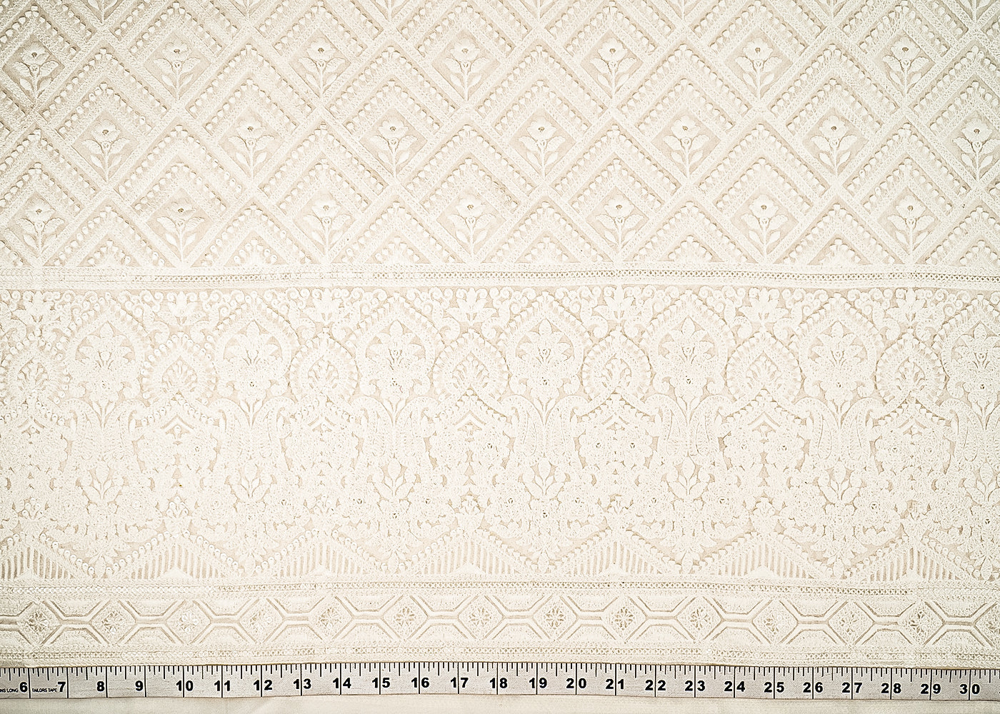 White Dyeable Georgette Fabric With All Over Thread And Sequins Work With One Side Border 21651