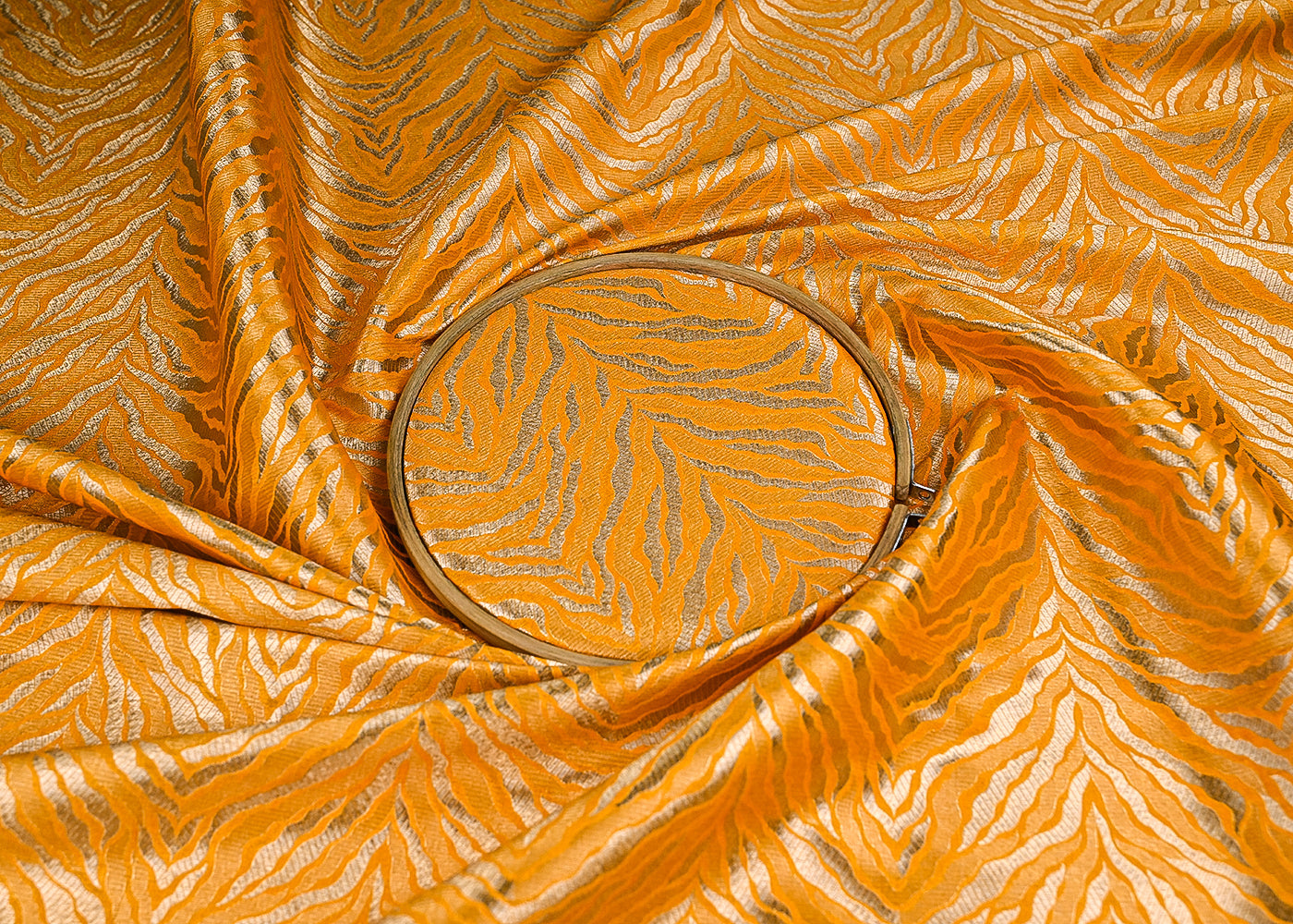 Yellow Banarasi Brocade Fabric With All Over Thread And Zari Handloom 21663