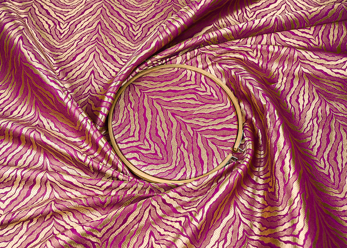 Purple Banarasi Brocade Fabric With All Over Thread And Zari Handloom 21664