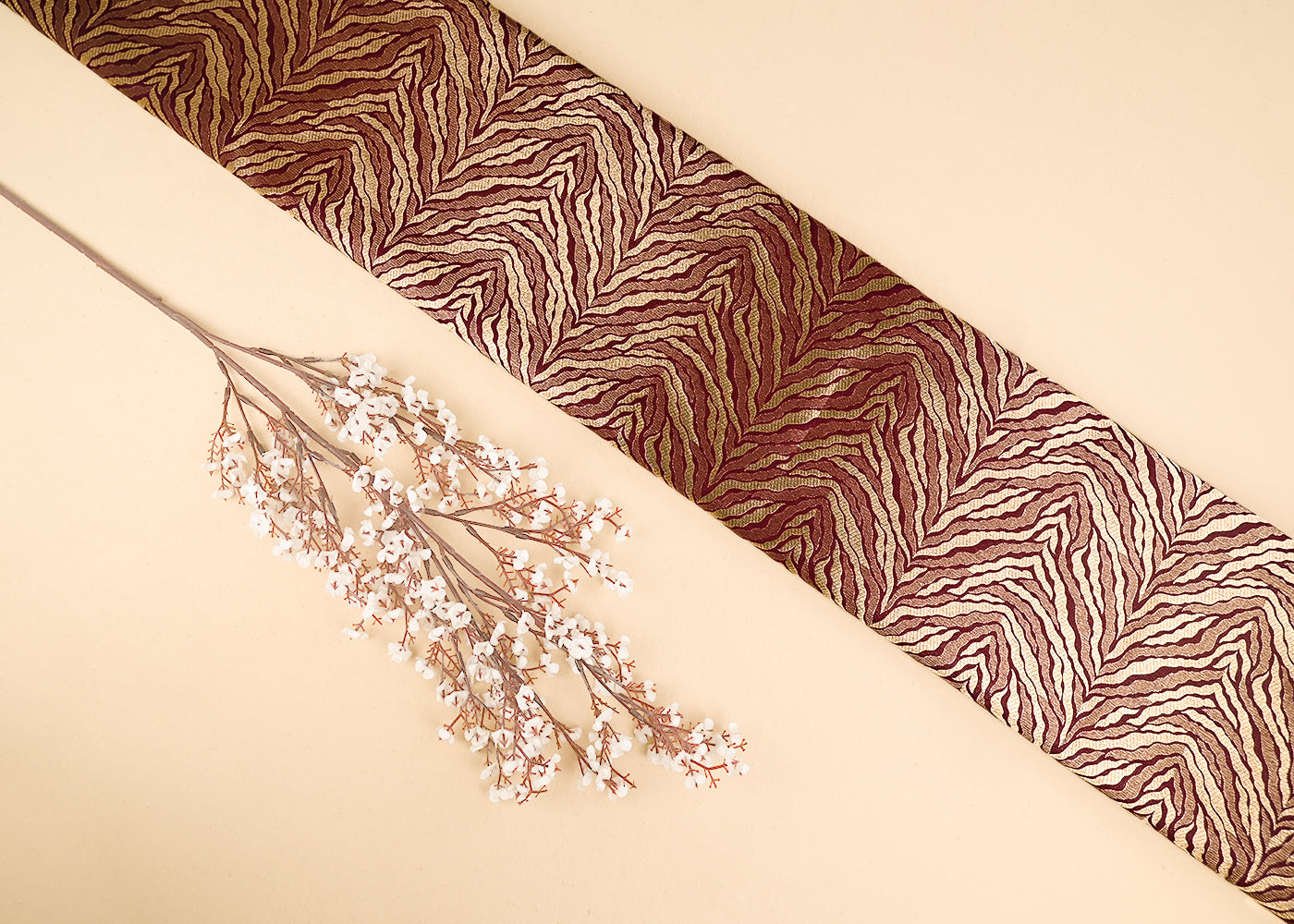 Wine Banarasi Brocade Fabric With All Over Thread And Zari Handloom 21666