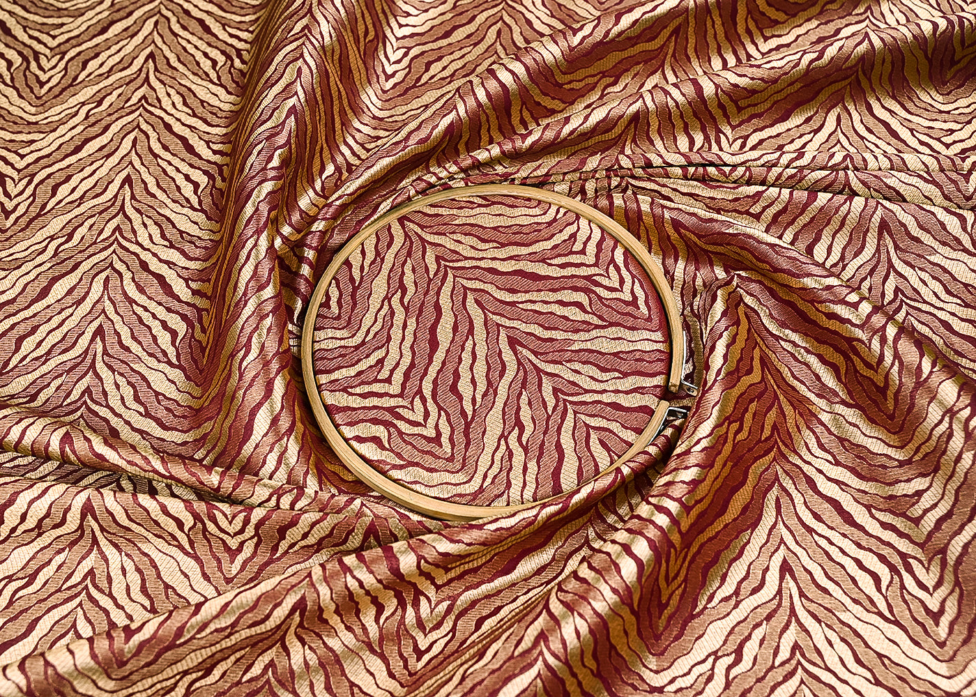 Wine Banarasi Brocade Fabric With All Over Thread And Zari Handloom 21666