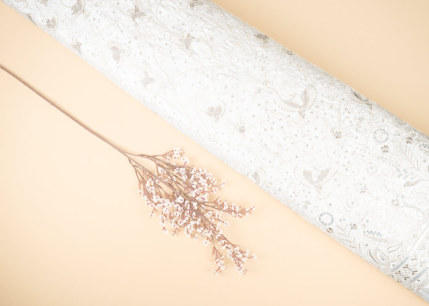 White Dyeable Crepe Fabric With All Over Zari,Thread And Sequins Work 21670