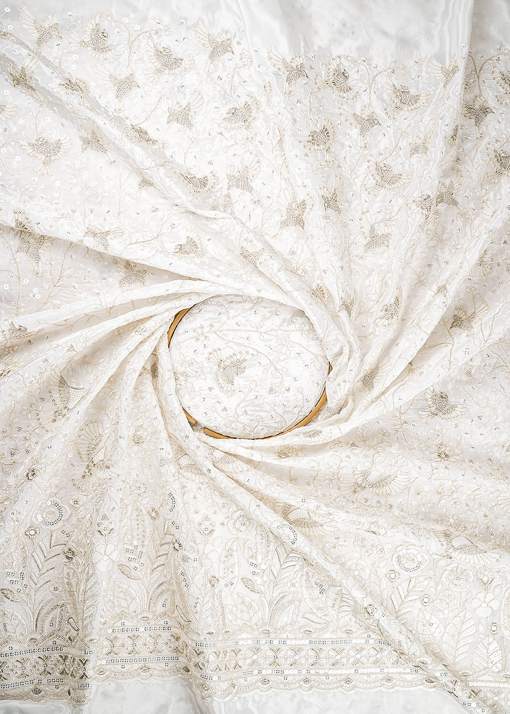 White Dyeable Crepe Fabric With All Over Zari,Thread And Sequins Work 21670