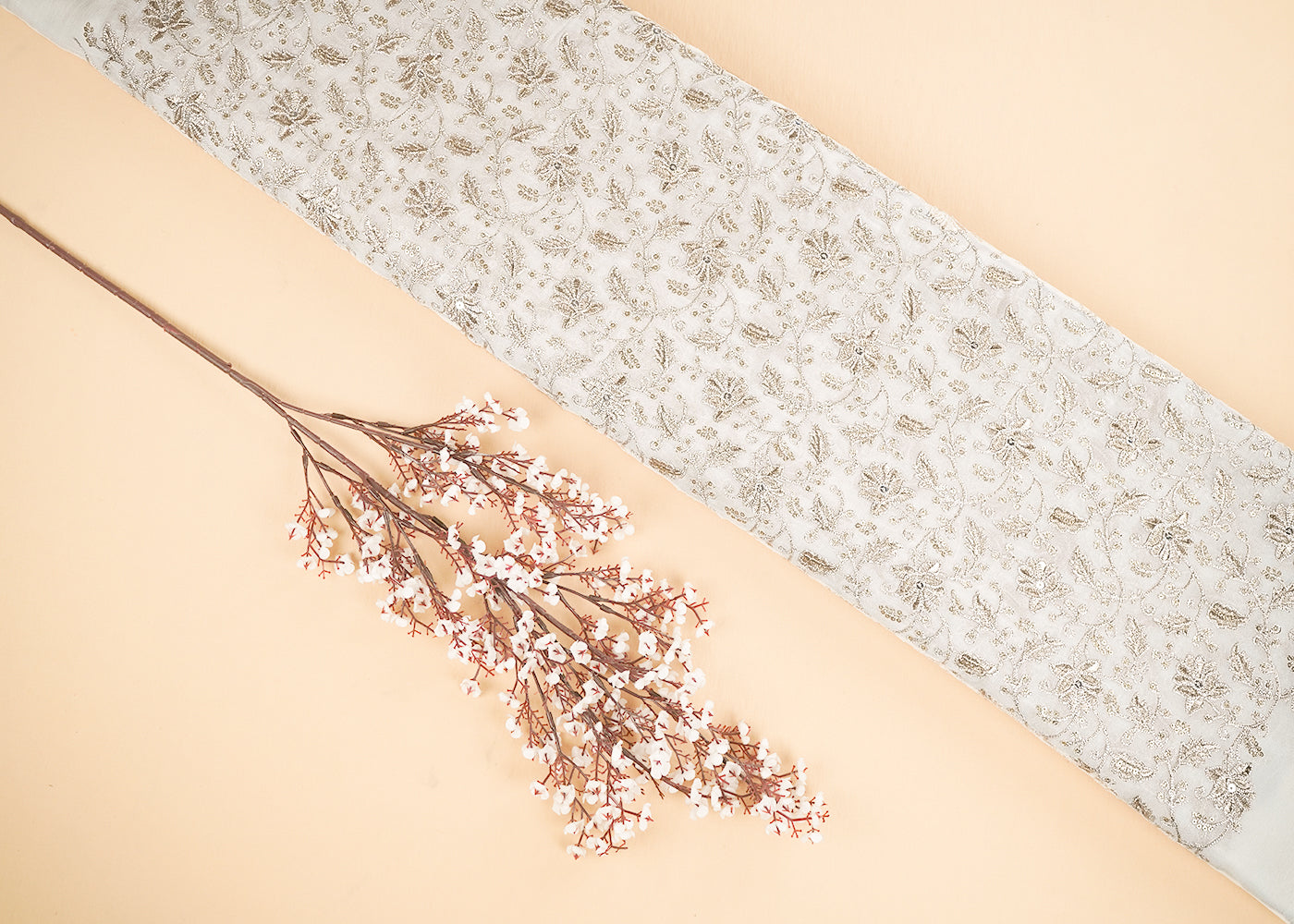 White Dyeable Georgette Fabric With All Over Zari And Sequins Work 21673