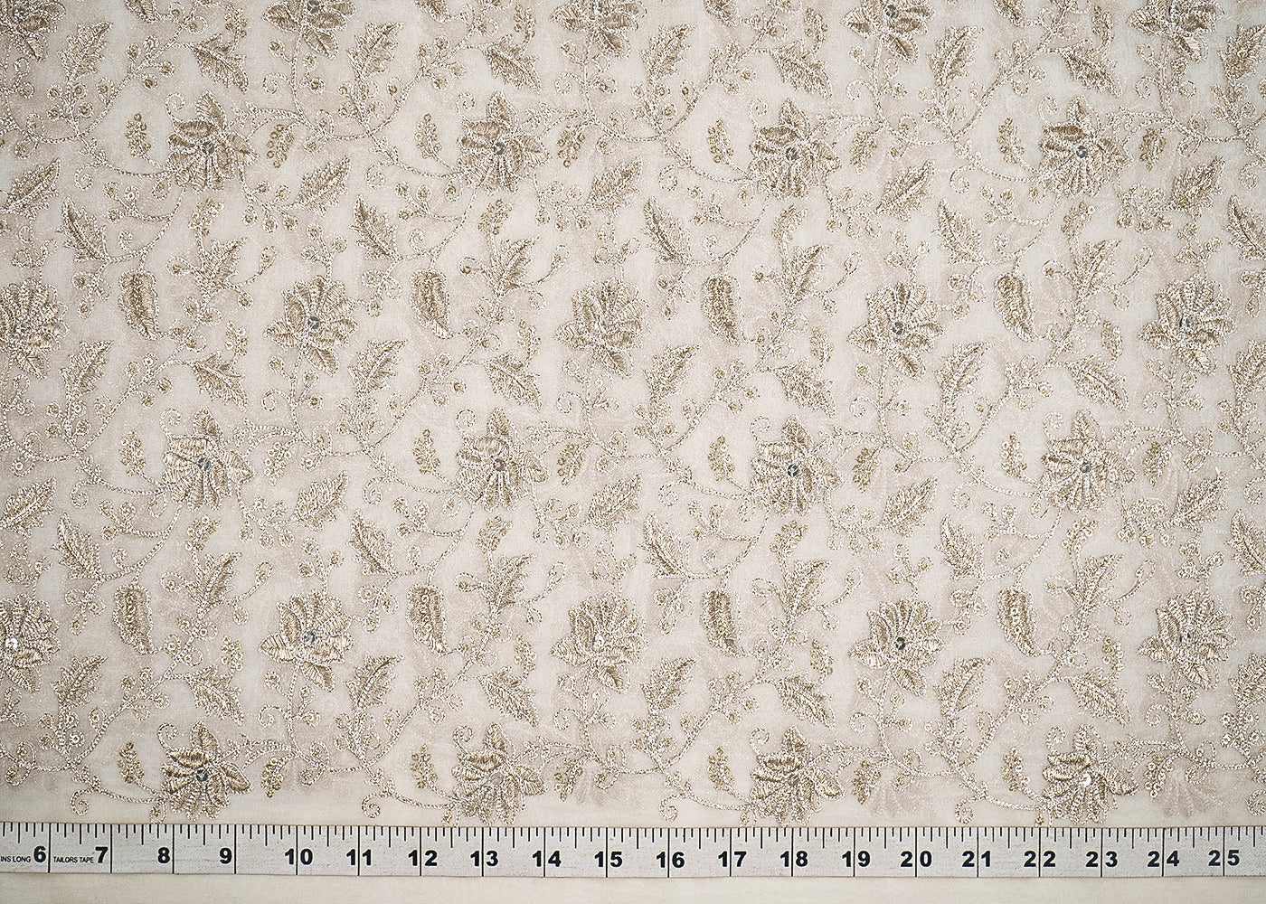 White Dyeable Georgette Fabric With All Over Zari And Sequins Work 21673